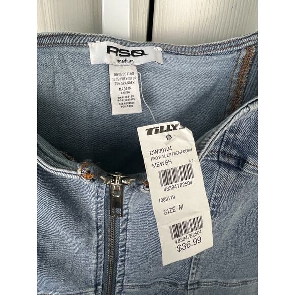 RSQ Denim Zip Front Sleeveless Dress Size Medium Denim Jean Dress Jumper - Picture 2 of 6